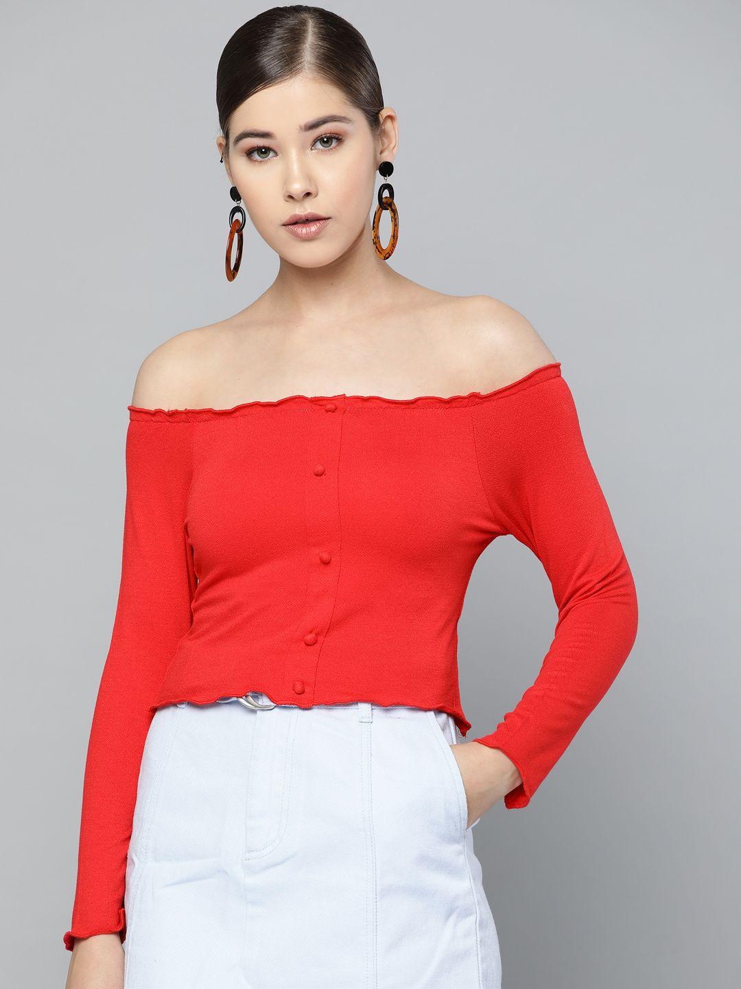 trend arrest off-shoulder ruffles bardot crop top