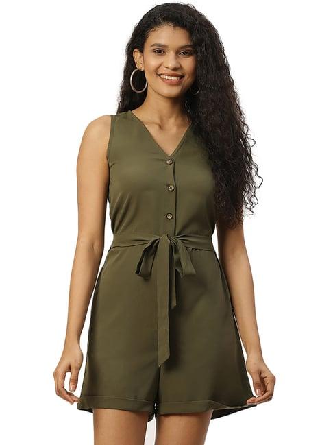 trend arrest olive v neck playsuit