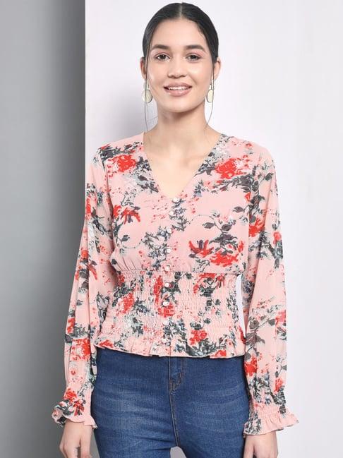 trend arrest peach floral print top