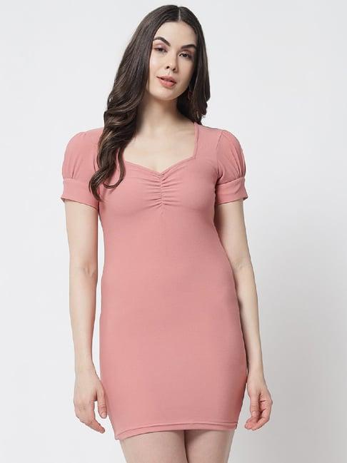 trend arrest peach mini bodycon dress