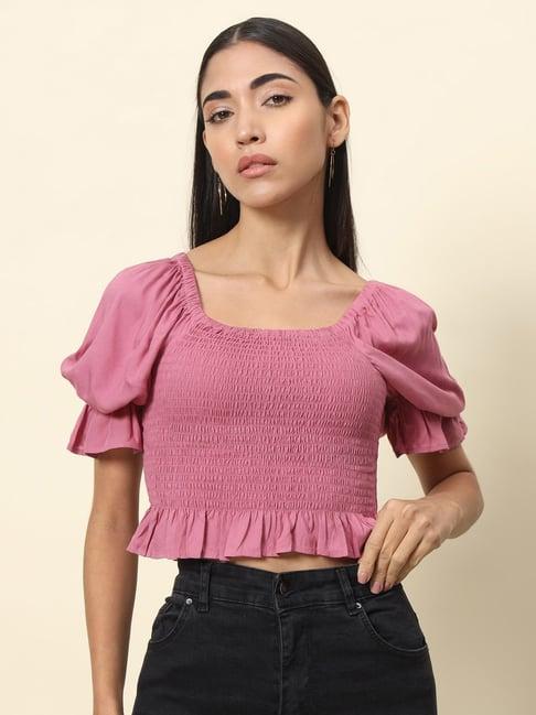 trend arrest pink regular fit crop top