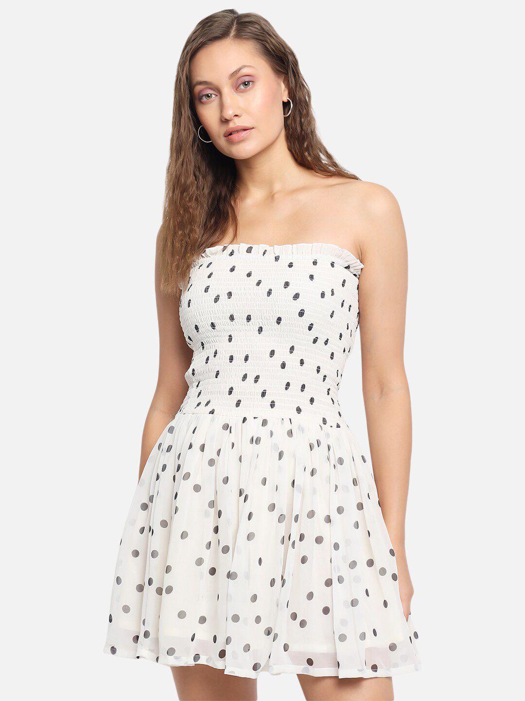 trend arrest polka dots printed off-shoulder smocked a-line dress