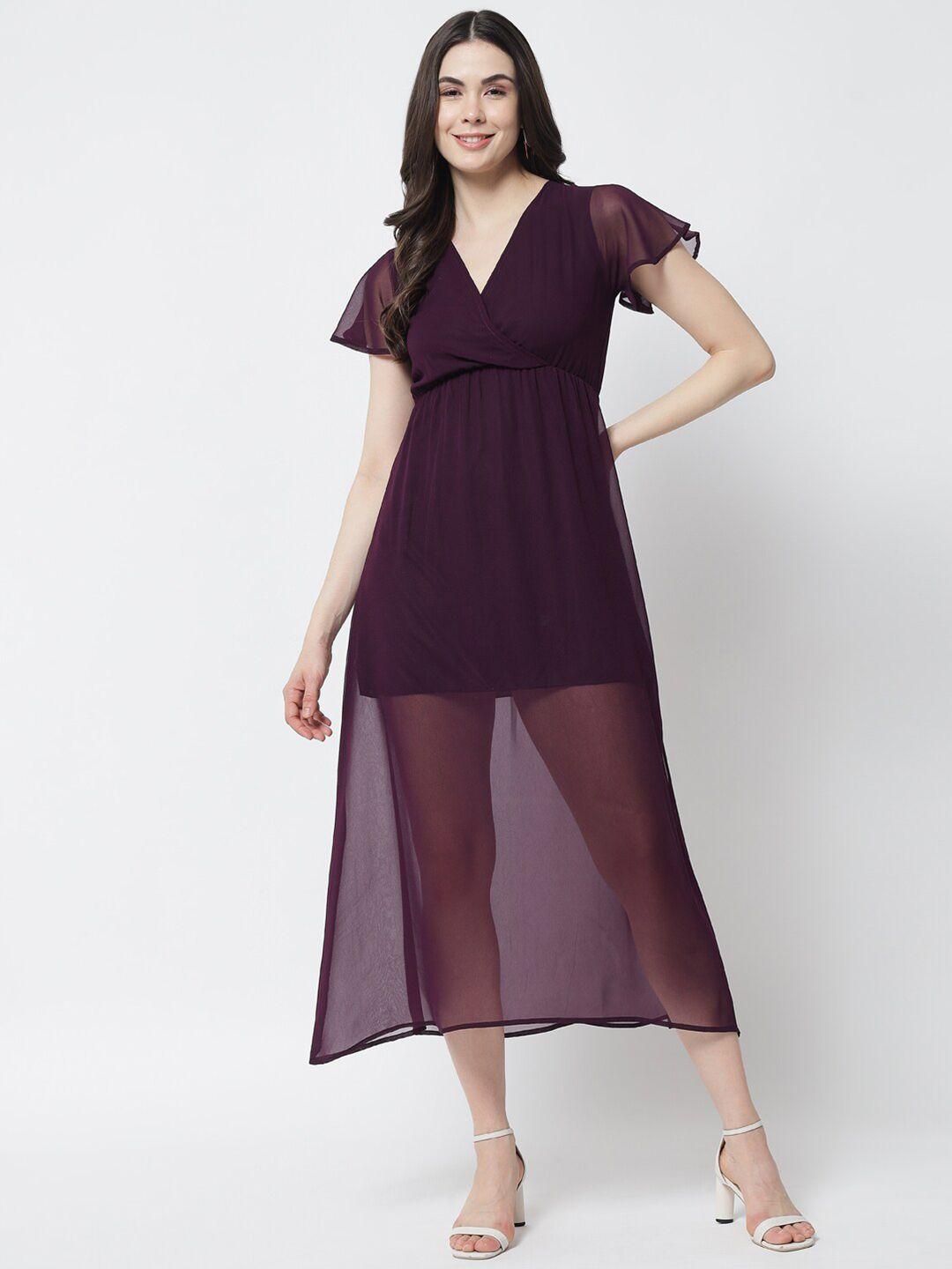 trend arrest purple georgette midi dress