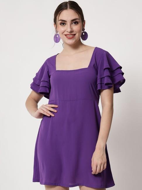 trend arrest purple mini fit & flare dress