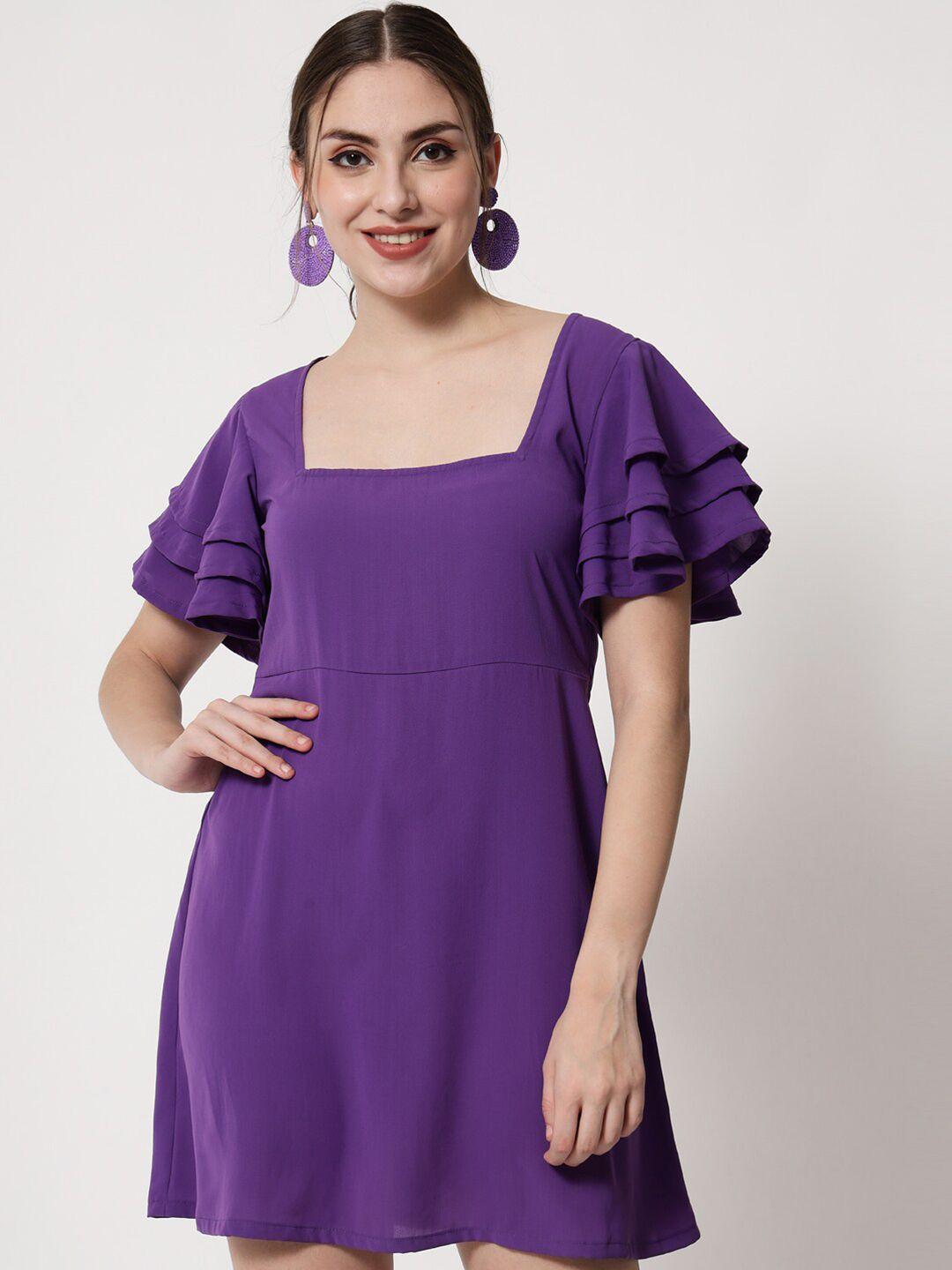 trend arrest purple solid crepe mini dress