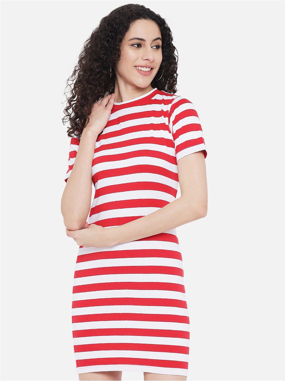 trend arrest red & white striped cotton t-shirt dress