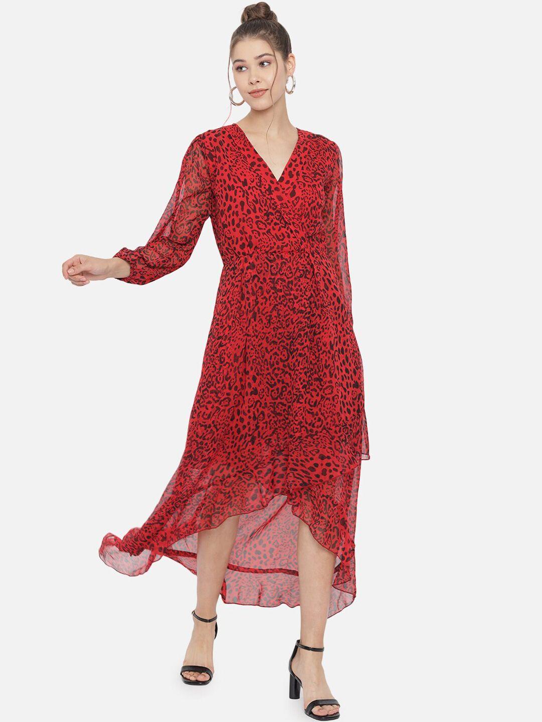 trend arrest red animal maxi wrap dress