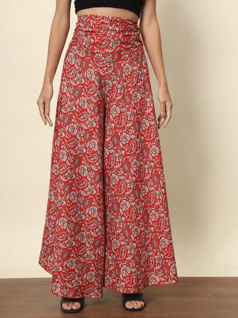 trend arrest red printed high rise palazzos
