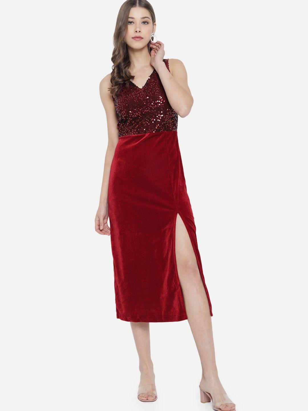 trend arrest red sequined bodycon midi dress