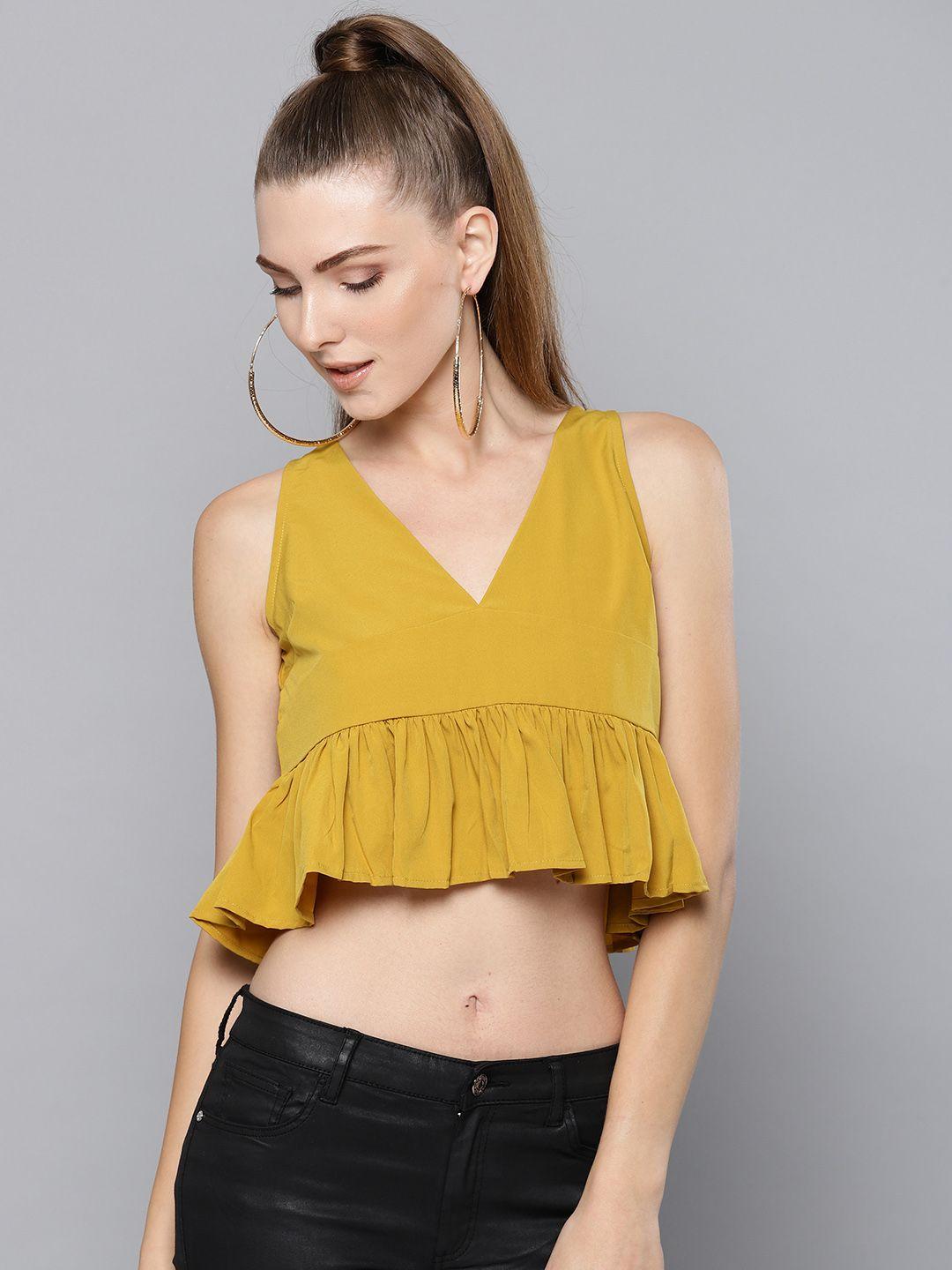 trend arrest ruffles v-neck sleeveless ruffles crop top