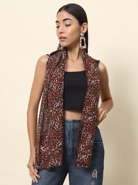 trend arrest rust & black animal print scarf