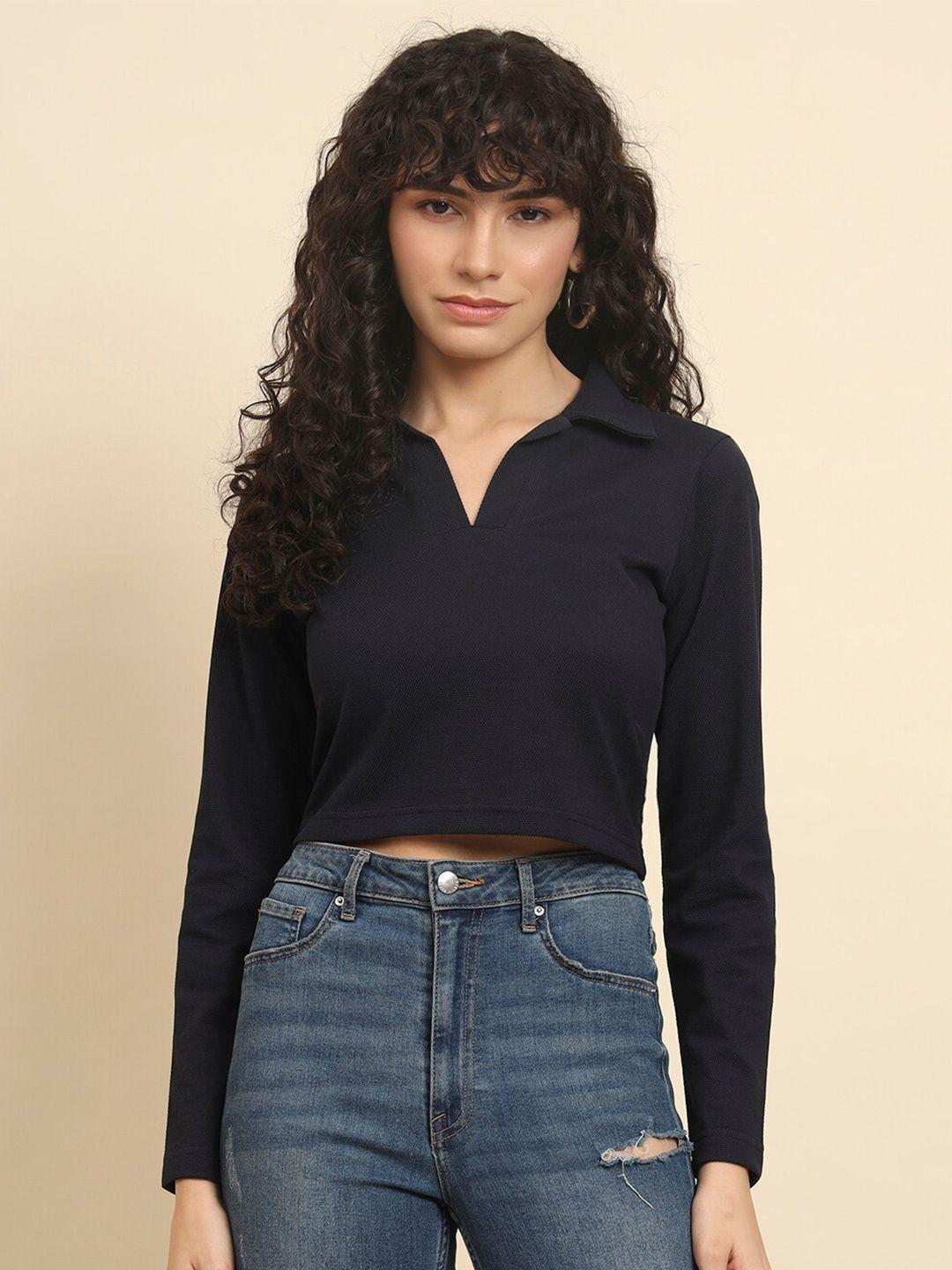 trend arrest shirt collar long sleeves crop top