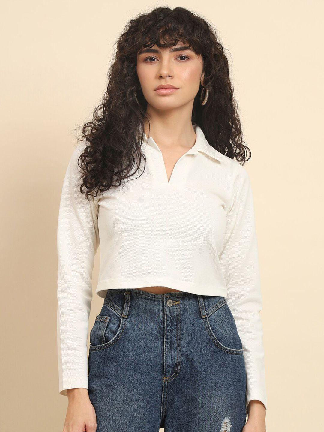 trend arrest shirt collar long sleeves crop top