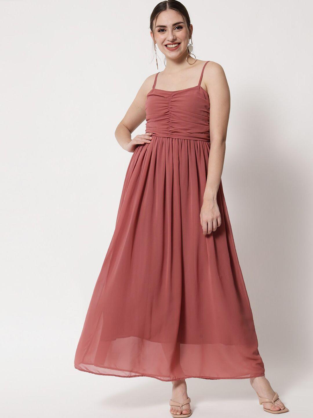 trend arrest shoulder straps gathered detailed maxi dress