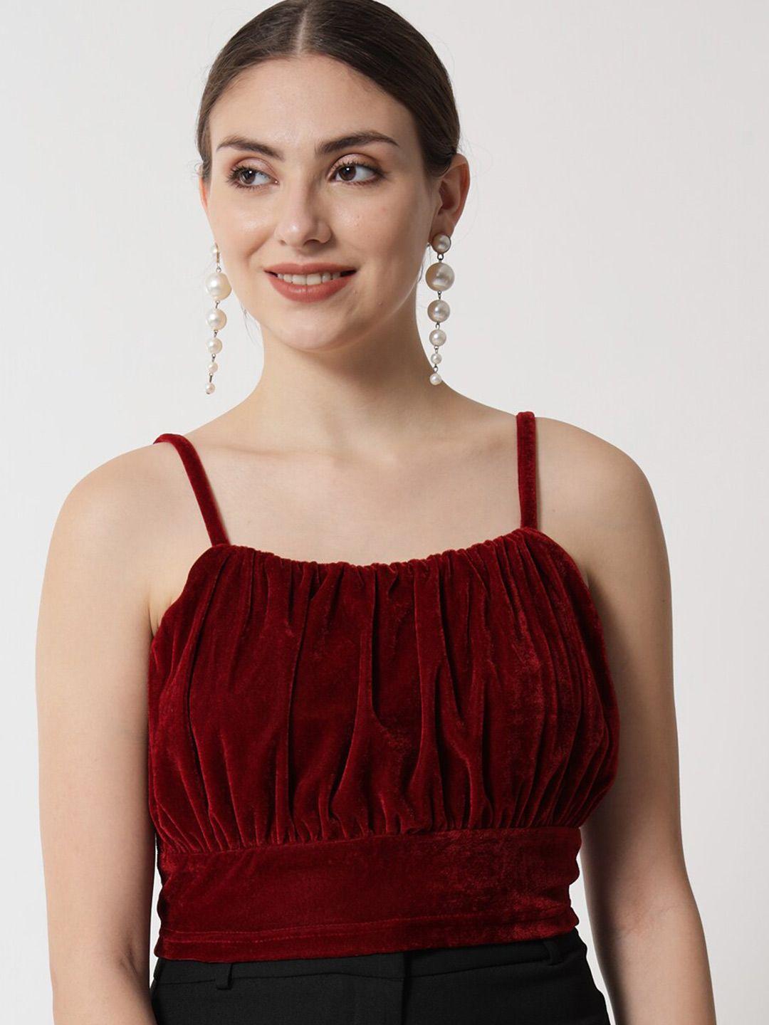 trend arrest shoulder straps velvet crop top