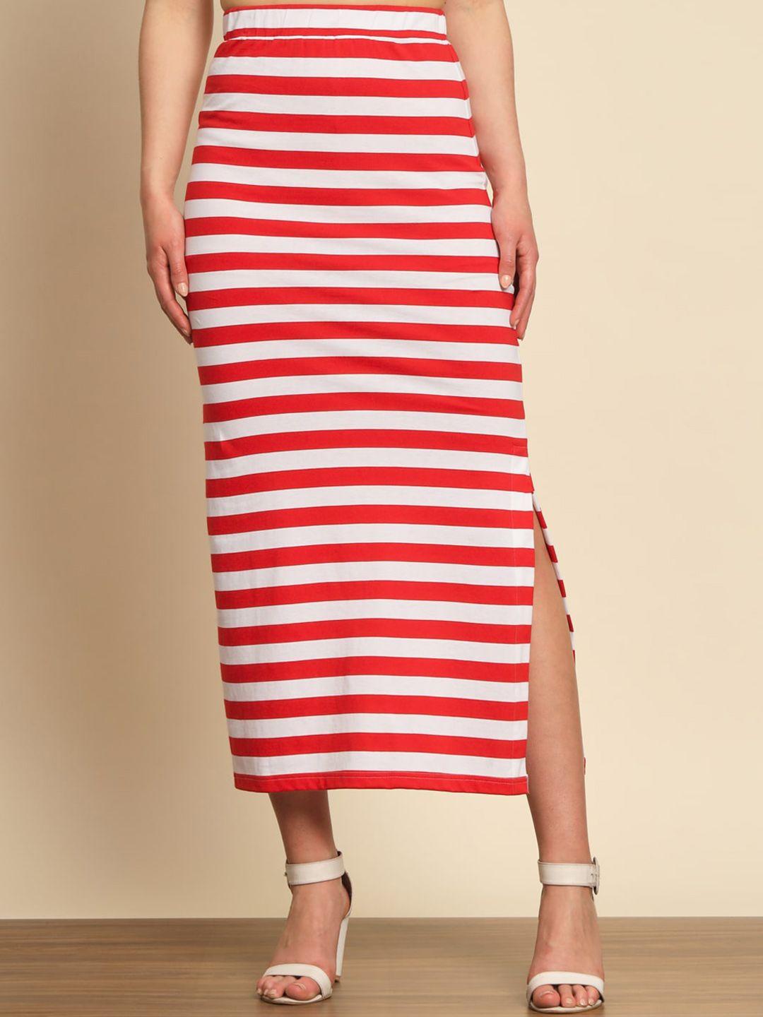 trend arrest striped midi slit pure cotton skirts