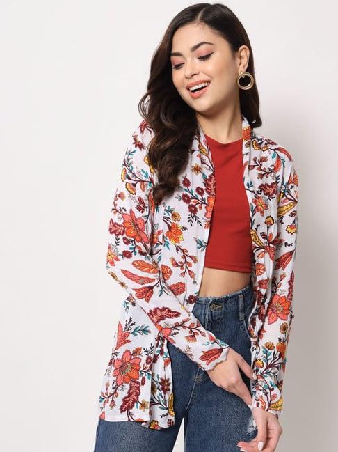 trend arrest white floral print shrug