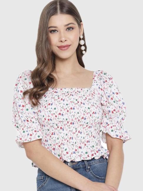 trend arrest white floral print top