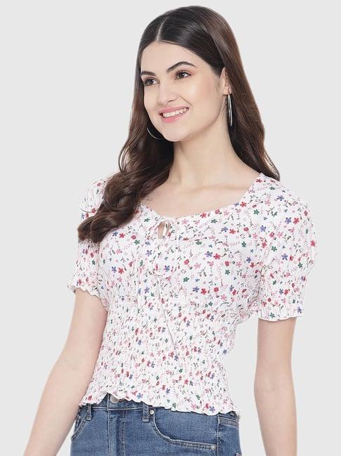 trend arrest white floral print top