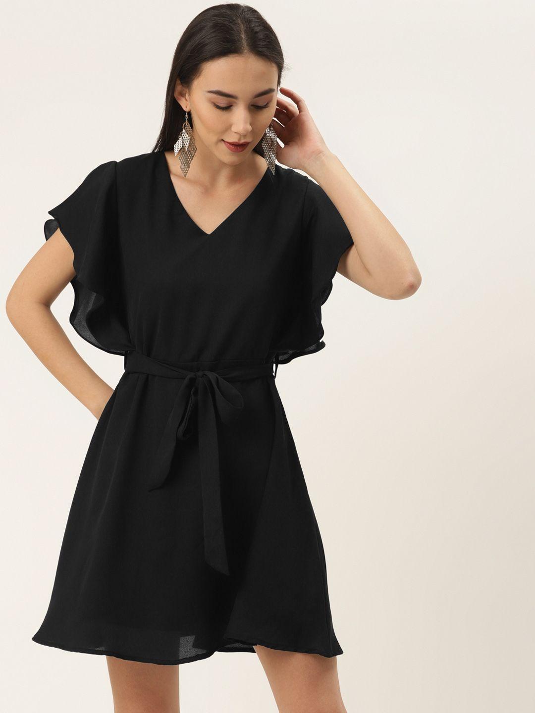 trend arrest women black solid fit and flare dress