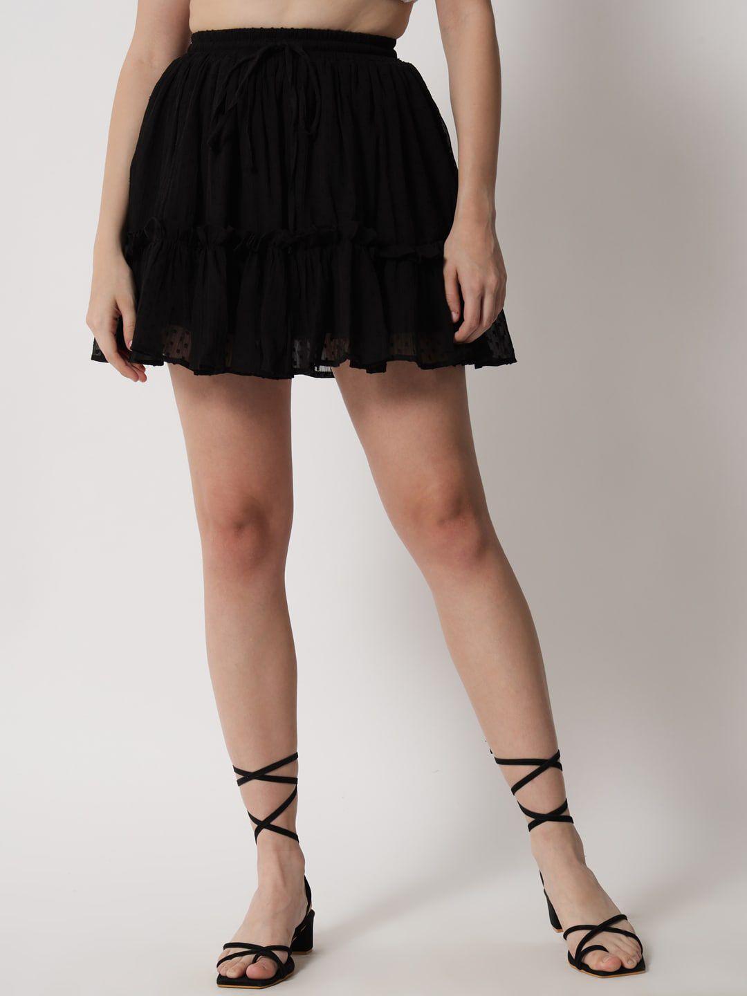 trend arrest women black solid flared mini skirt