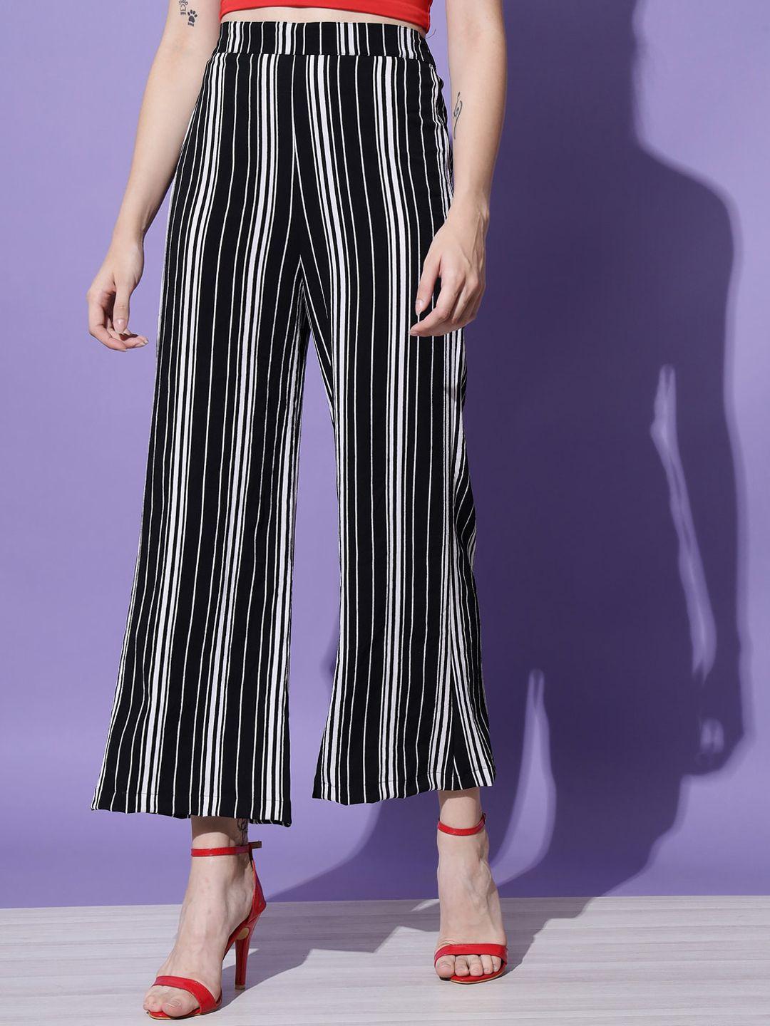trend arrest women black striped relaxed loose fit high-rise culottes trousers