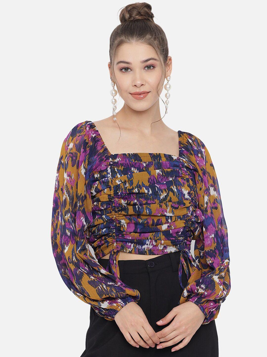 trend arrest women multicoloured floral print georgette crop top