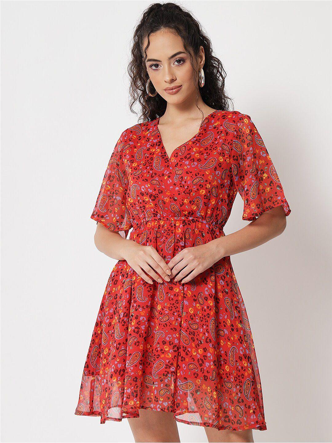 trend arrest women red printed floral crepe dress