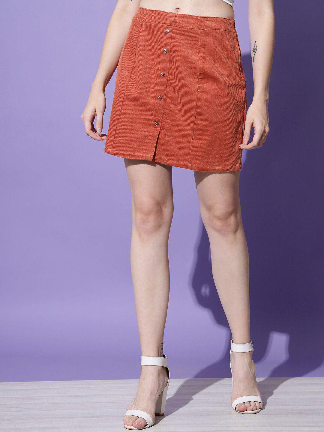 trend arrest women rust solid mini skirt