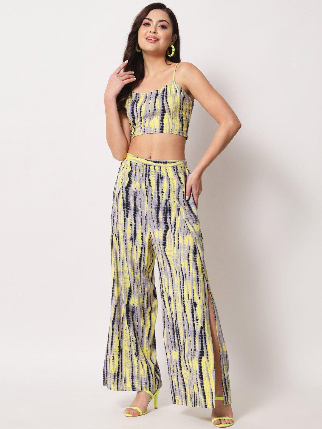 trend arrest women tie & dye printed top with trousers