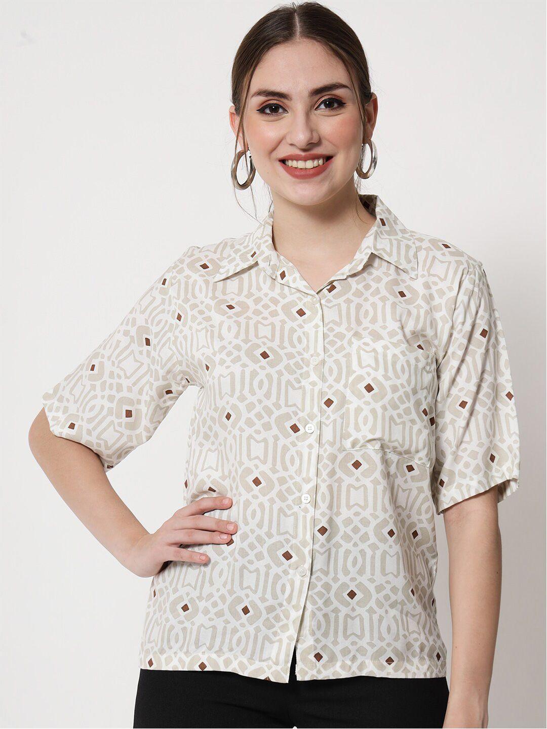 trend arrest women white comfort printed casual shirt