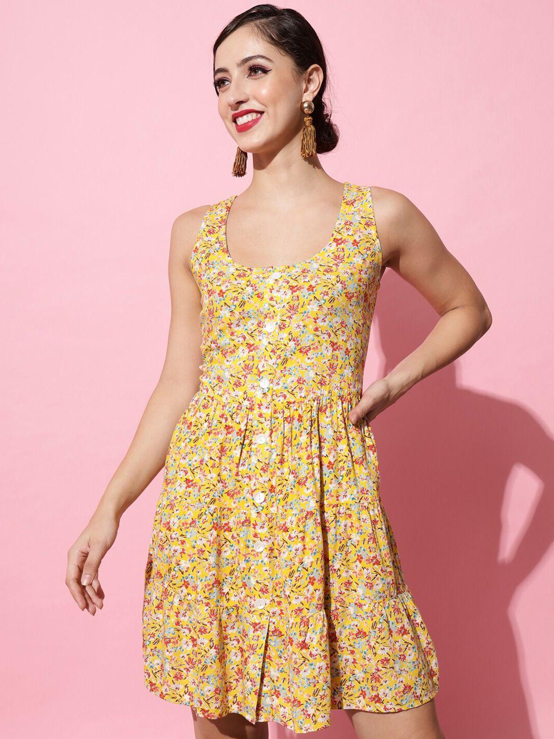 trend arrest yellow floral crepe dress