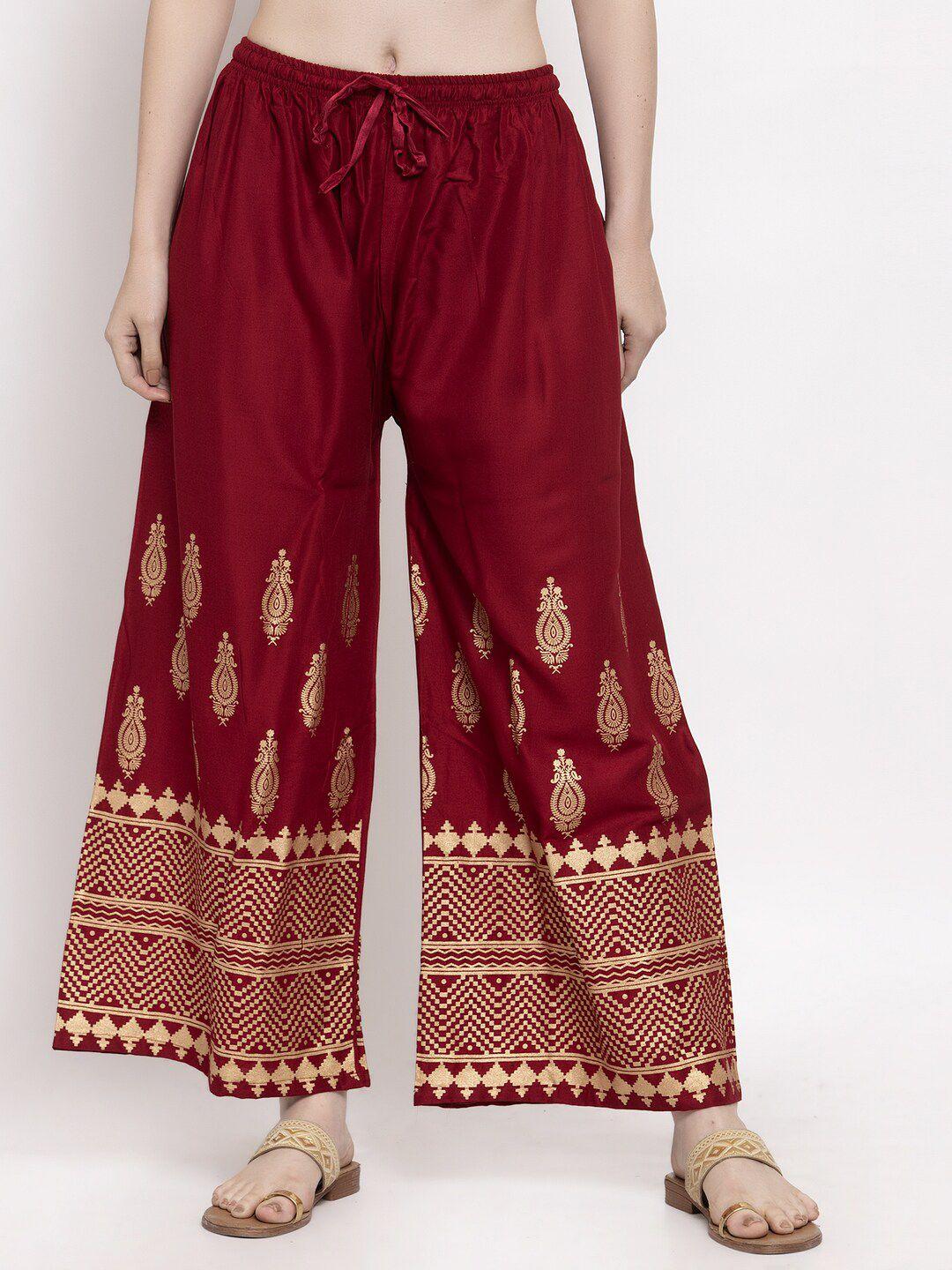 trend level ethnic motifs printed flared palazzos