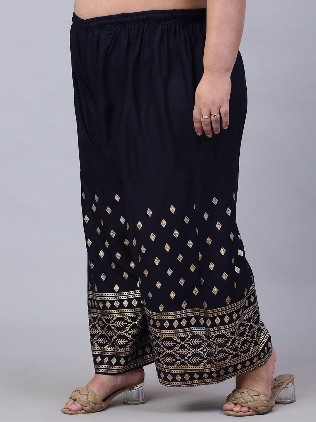 trend level plus size geometric printed flared ethnic palazzos