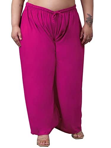 trend level plus size rayon solid relaxed loose fit palazzo for women's and girls (9xl, pink)
