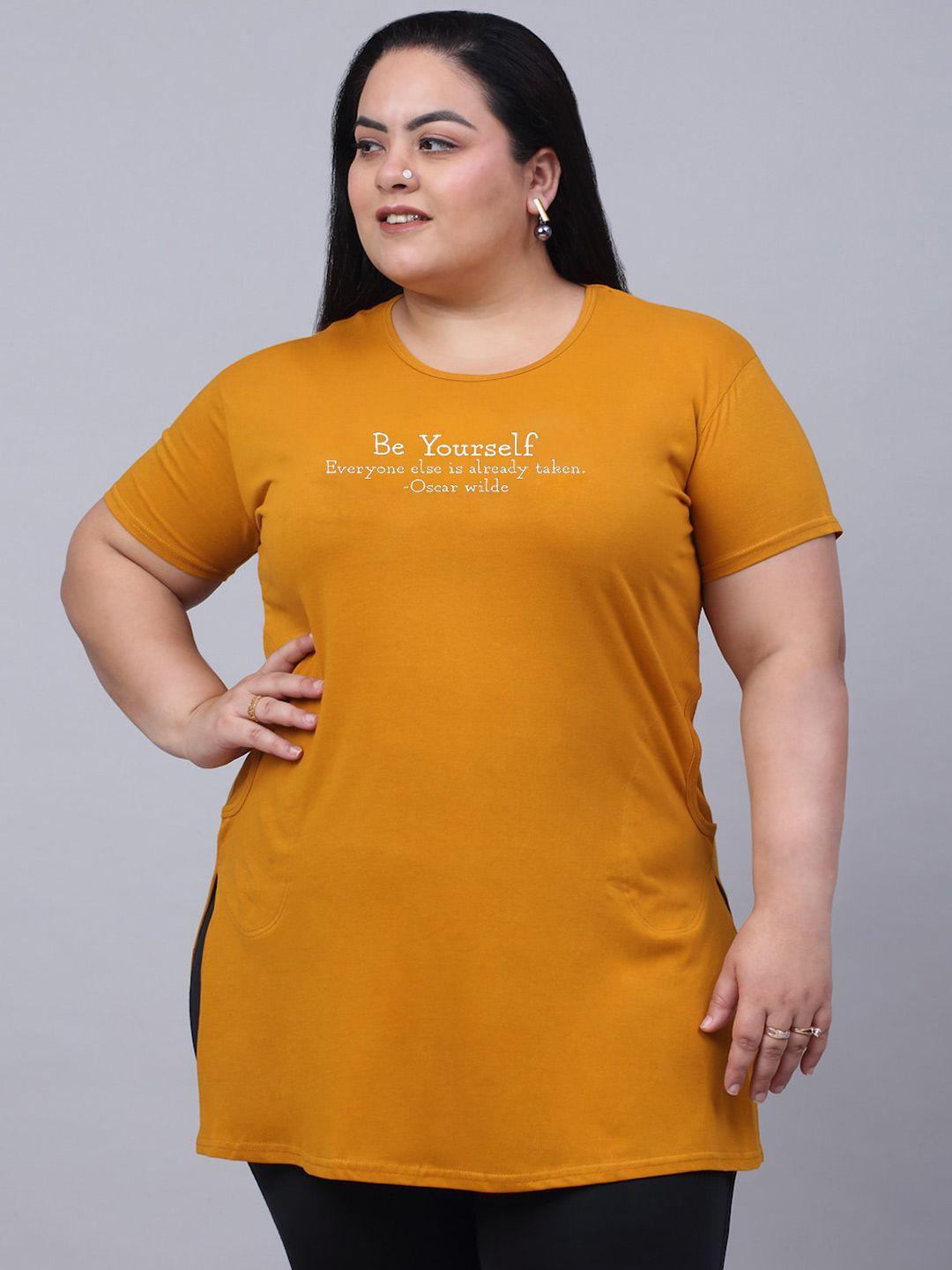 trend level plus size typography printed pure cotton longline t-shirt