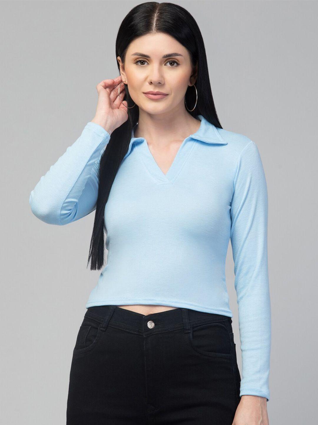 trend level shirt collar ribbed fitted crop top