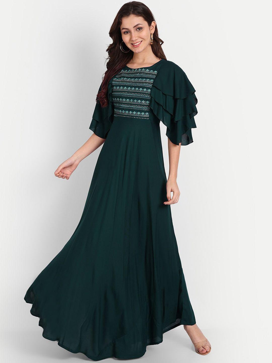 trend me embroidered flared sleeve fit& flare pleated maxi dresses