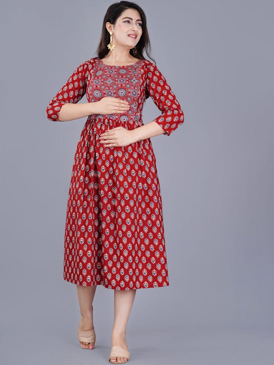 trend me ethnic motifs printed pure cotton maternity a-line ethnic dress