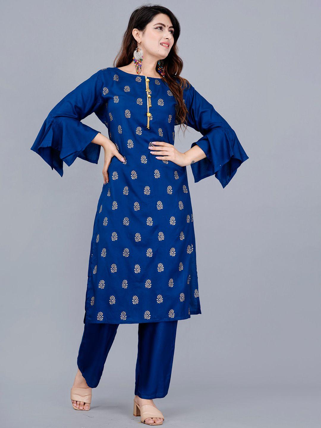 trend me floral printed bell sleeves kurta with trousers