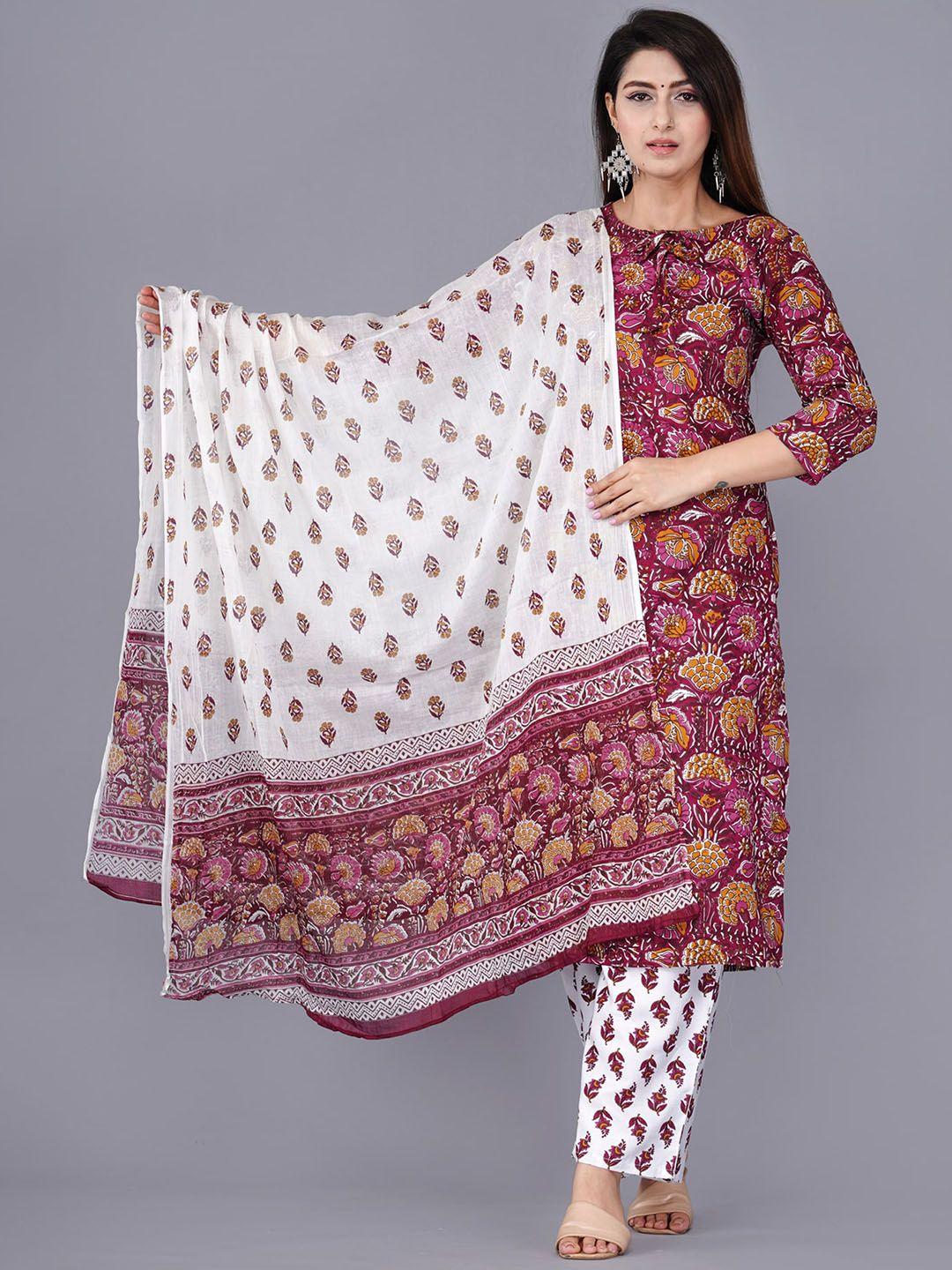 trend me floral printed pure cotton kurta with palazzos & dupatta