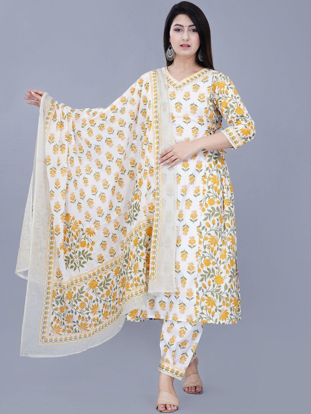 trend me floral printed pure cotton kurta with salwar & dupatta