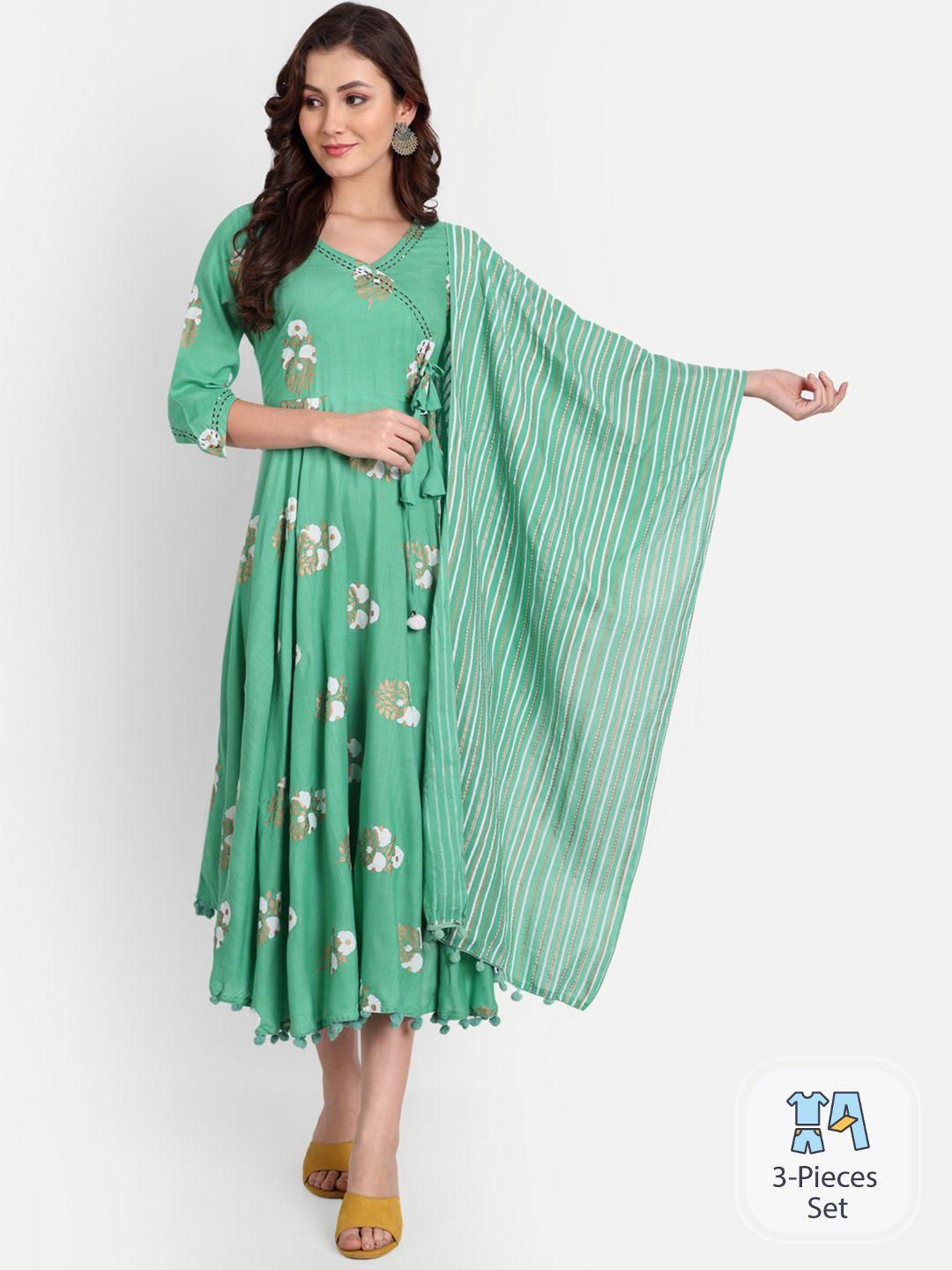 trend me floral printed v-neck anarkali kurta with dupatta