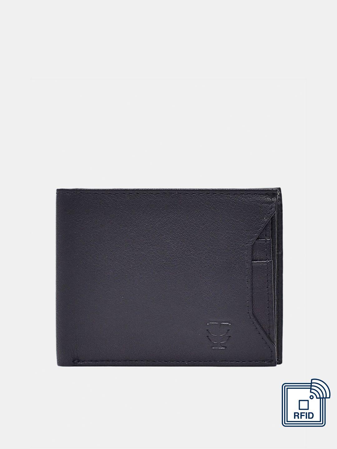 trenders men black solid leather wallet