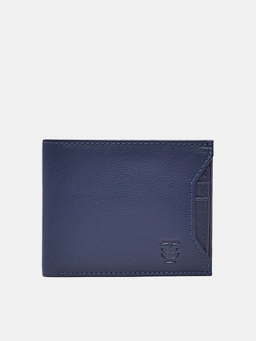 trenders men blue textured leather two fold wallet