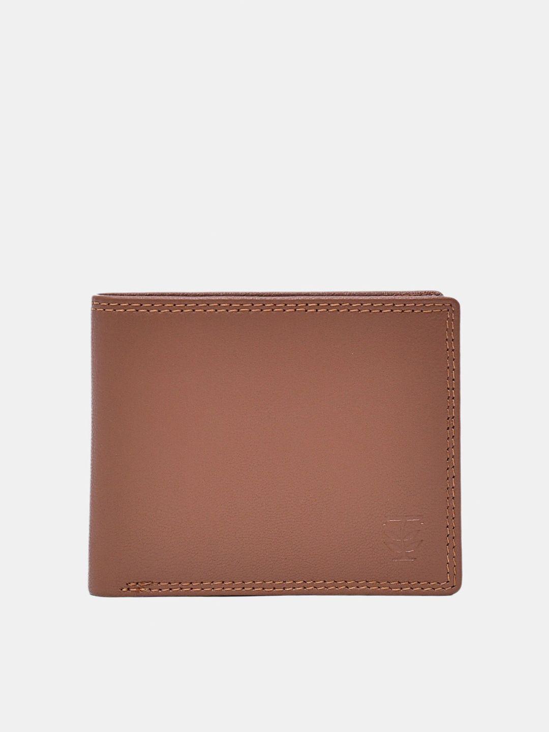 trenders men camel brown leather two fold wallet