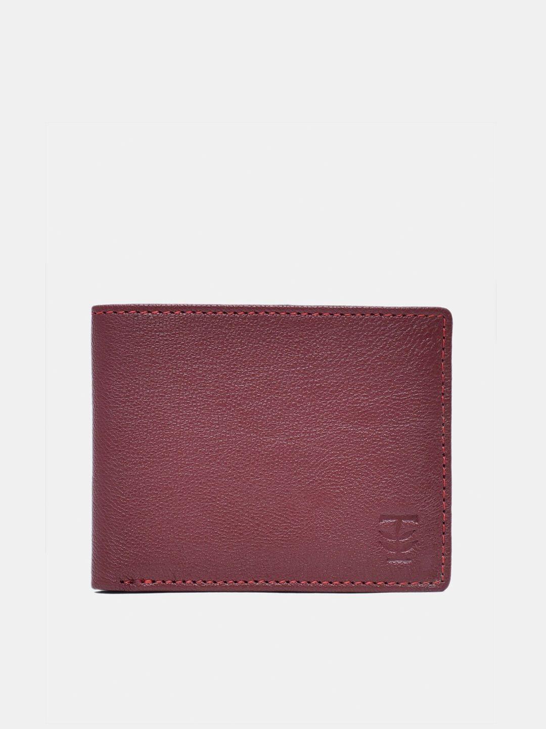 trenders men maroon & brown textured leather two fold wallet