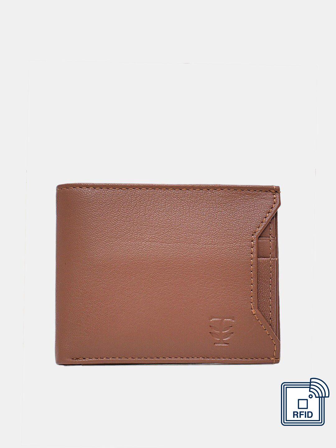 trenders men tan solid leather wallet