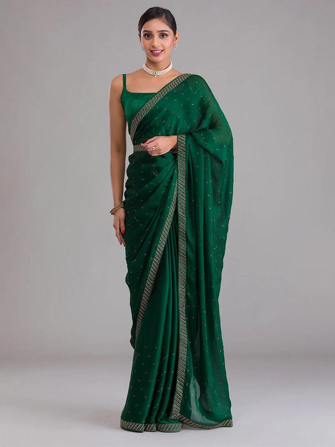trendmalls embellished beads and stones saree with belt