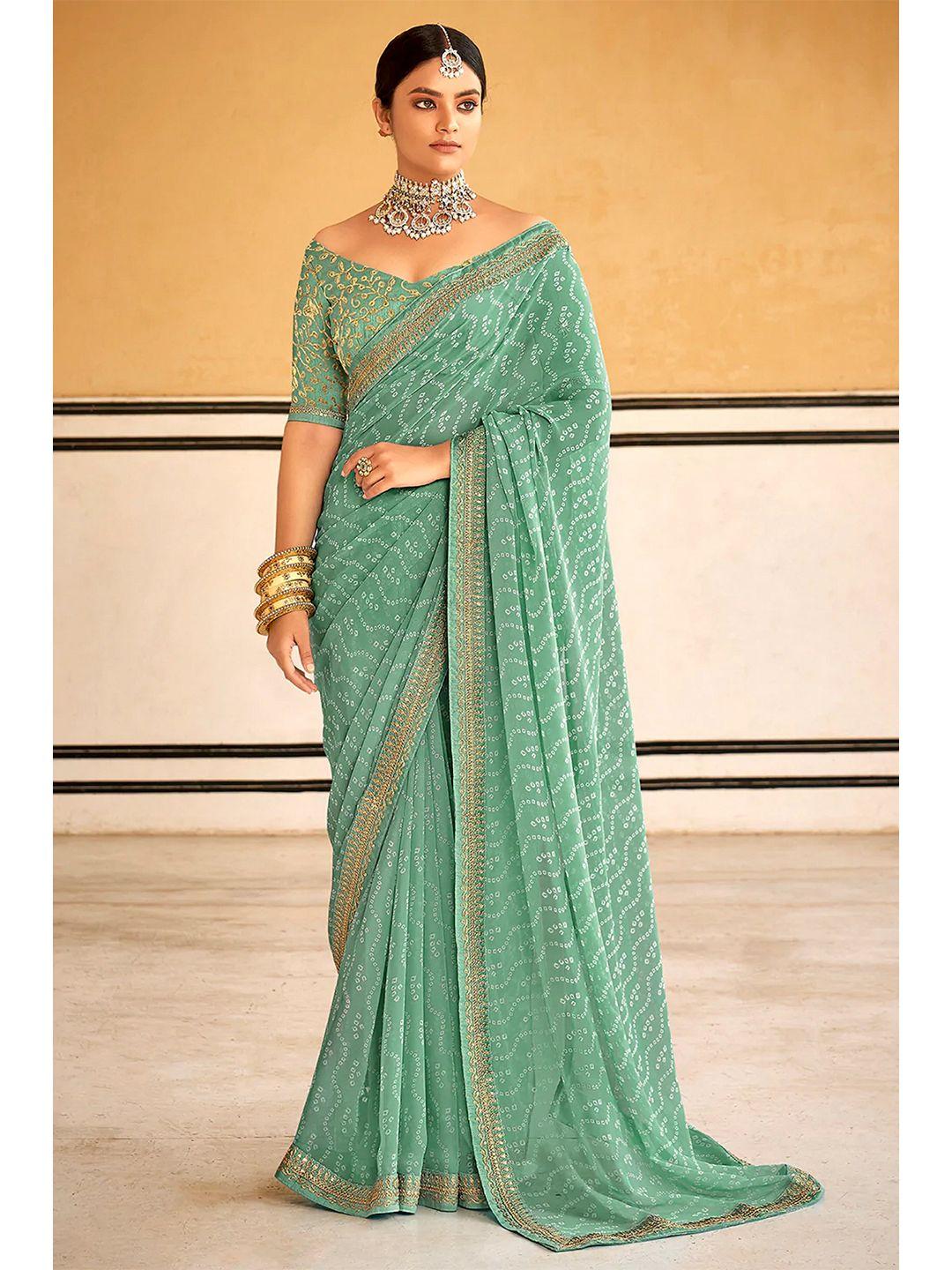 trendmalls bandhani embroidered pure georgette saree